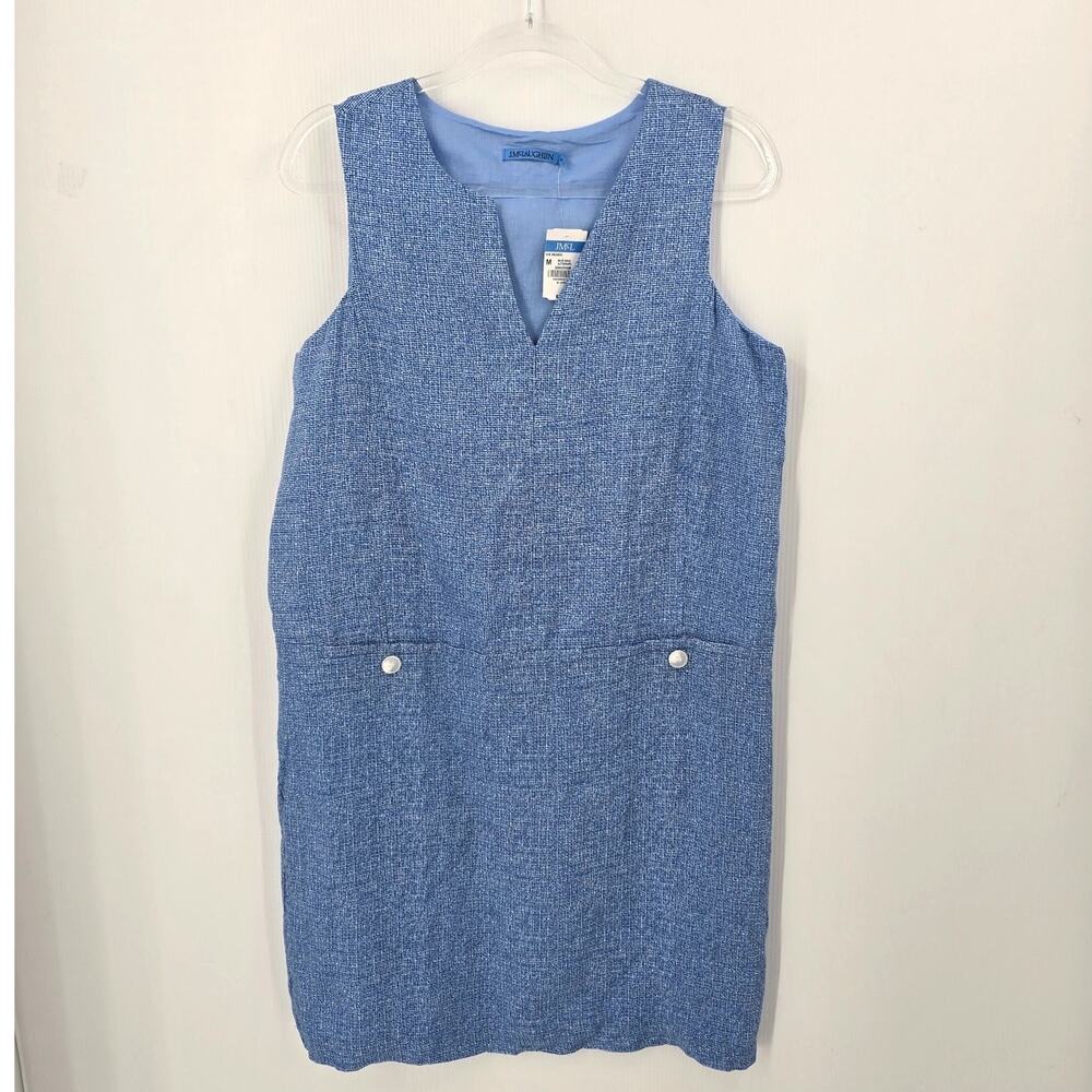 J McLaughlin Rue Linen Shift Dress Blue/ Aqua Sleeveless Midi Lined Size M NWT